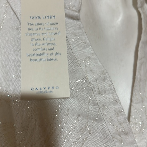 “Calyspo St. Barth 100% Linen Shirt – White Leaf Pattern w/ Lurex, - Picture 7 of 7